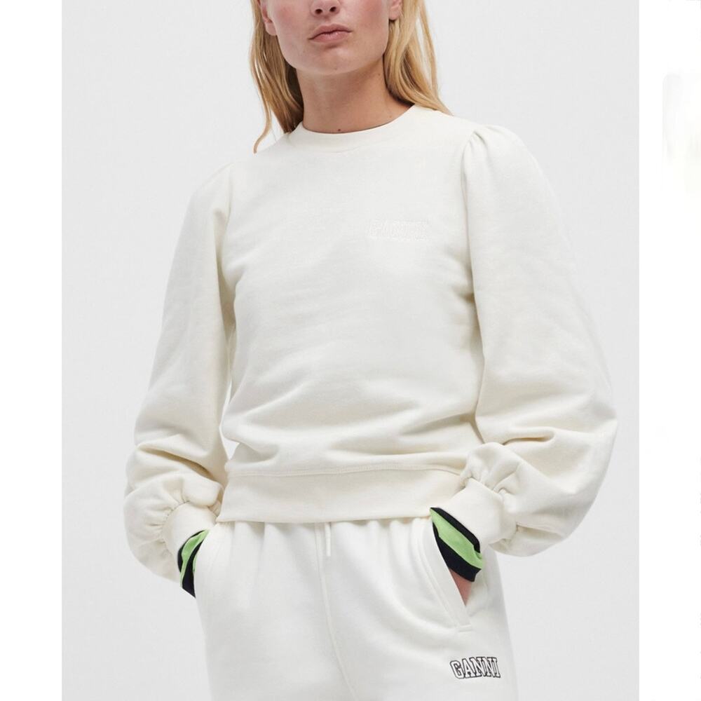 GANNI Software Isoli Puff Shoulder Sweatshirt - Egret - Off-White - Size XL